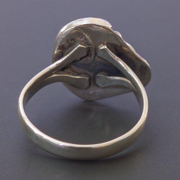 Vintage Mexico Sterling Tiger’s Eye Ring – Leaf & Bead Detail, Size 5.5 - Picture 4 of 8